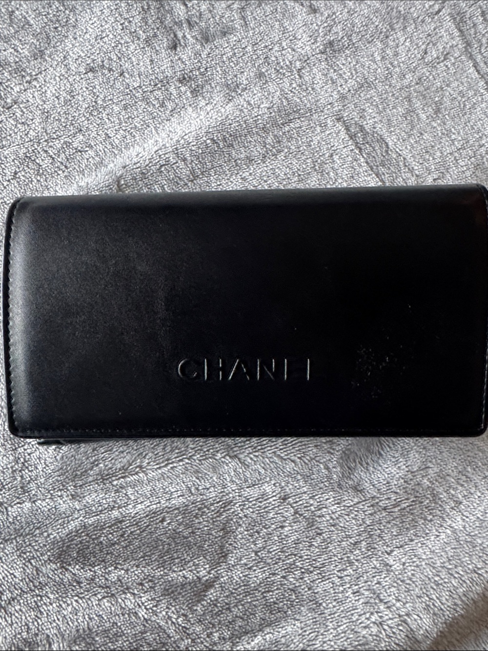 CHANEL acetate sunglasses.  Black frame and gray lenses.